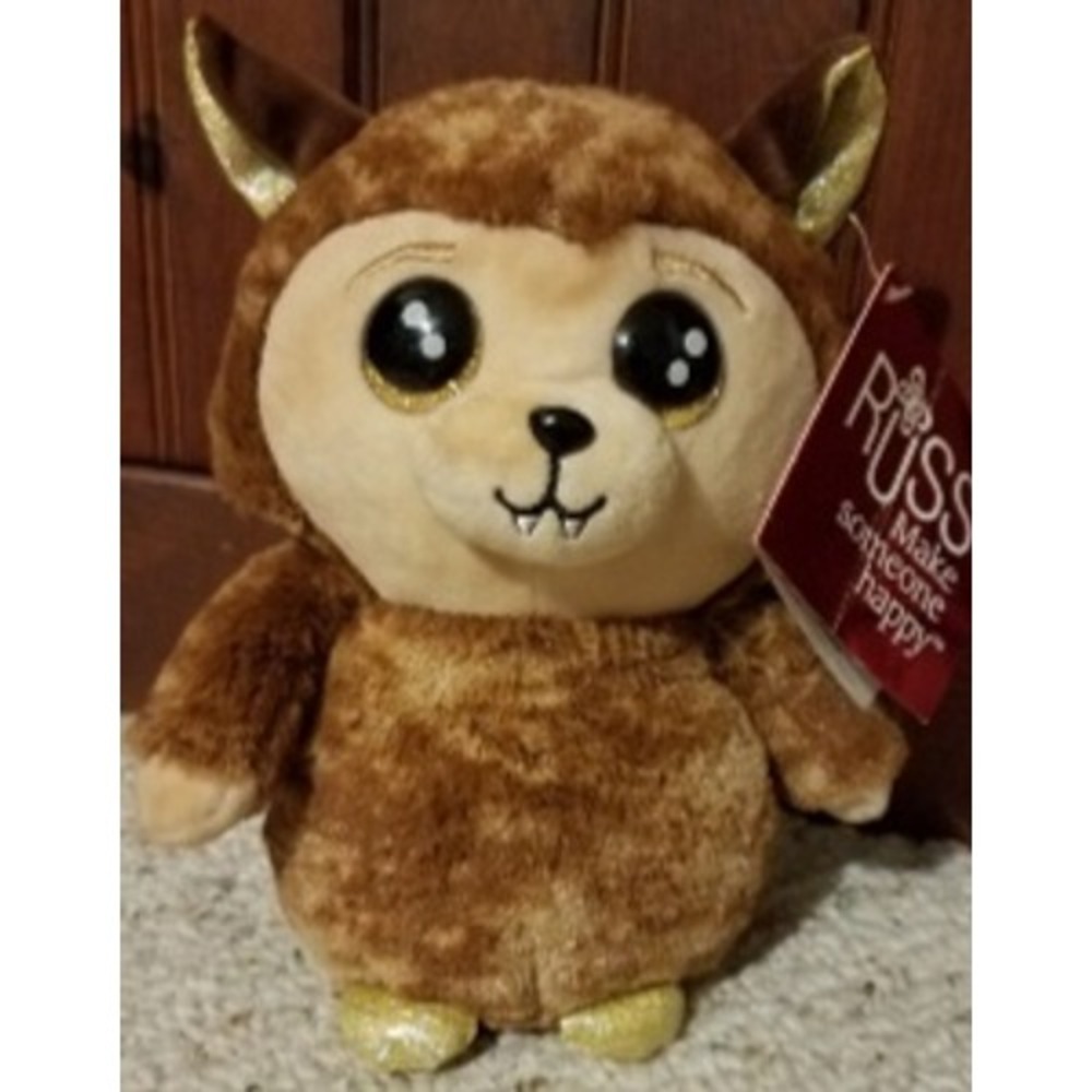 Russ Lil Peepers Scout the Werewolf Halloween Plush Brown Gold Glitter Eyes NWT